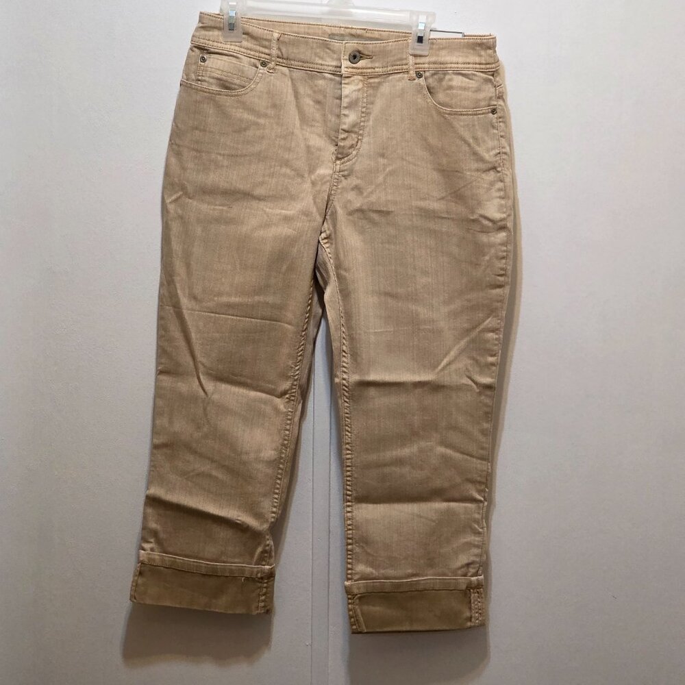 Chico's Platinum Denim Ultimate Fit Crop Cuffed Jeans Sand Size 2 L 12 New